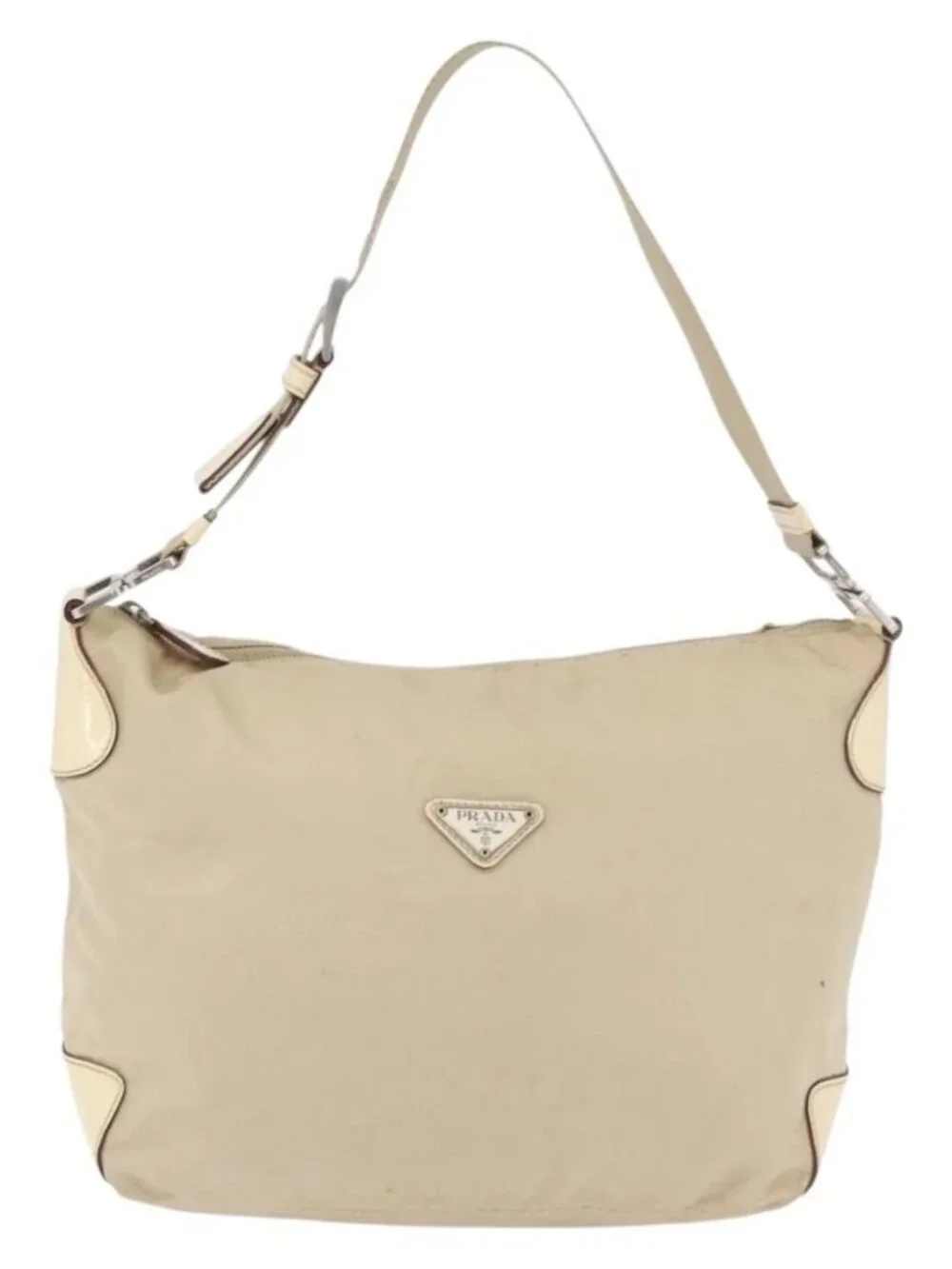 PRADA Shoulder Bag Nylon Beige Silver Auth ka4019